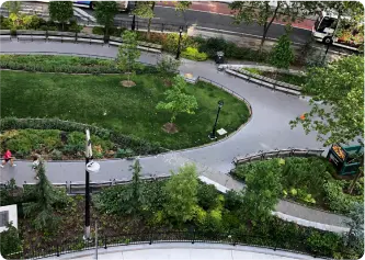 Overview of the park at Elizabeth H. Berger Plaza